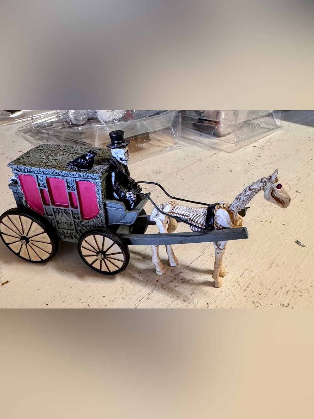 Lemax Black and Purple Skeleton Coach with White Horse